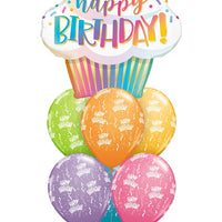 Cupcake Birthday Around Sprinkle Balloon Bouquet with Helium Weight