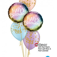 Ombre Dots Happy Birthday Balloon Bouquet with Helium and Weight