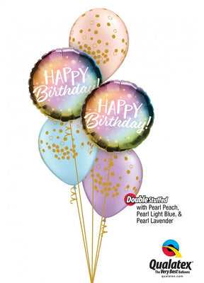 Ombre Dots Happy Birthday Balloon Bouquet with Helium and Weight