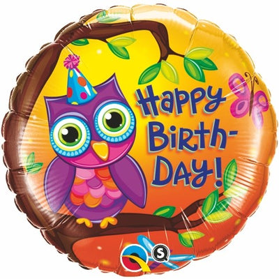 18 inch Birthday Owl Foil Balloon with Helium