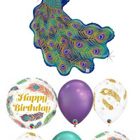 Birthday Peacock Glitter Feathers Balloon Bouquet