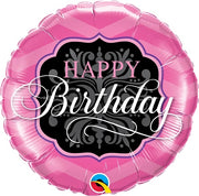 18 inch Pink Black Birthday Balloon with Helium