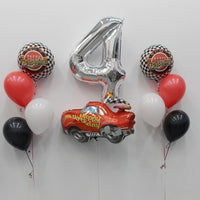 Birthday Racing Car Bouquets Pick An Age Silver Number Balloon Package