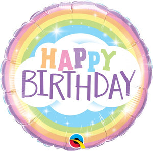 18 inch Birthday Pastel Rainbow Foil Balloon with Helium