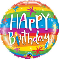 18 inch Happy Birthday Rainbow Stripes Foil Balloon with Helium