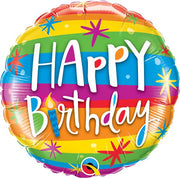 18 inch Happy Birthday Rainbow Stripes Foil Balloon with Helium