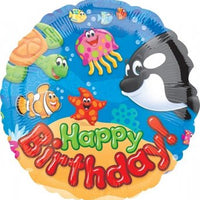 18 inch Sea Creatures Happy Birthday Foil Balloon with Helium