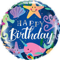 18 inch Sea Creatures Fish Happy Birthday Foil Balloon with Helium