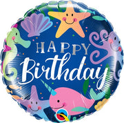 18 inch Sea Creatures Fish Happy Birthday Foil Balloon with Helium