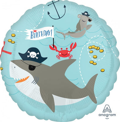 18 inch Pirate Shark Birthday Foil Balloon with Helium