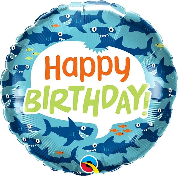 18 inch Shark Happy Birthday Foil Balloon with Helium