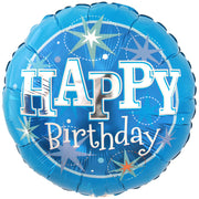 18 inch Happy Birthday Sparkle Blue Foil Balloon with Helium