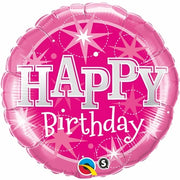 18 inch Happy Birthday Sparkle Pink Foil Balloon with Helium