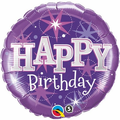 18 inch Happy Birthday Sparkle Purple Foil Balloon with Helium