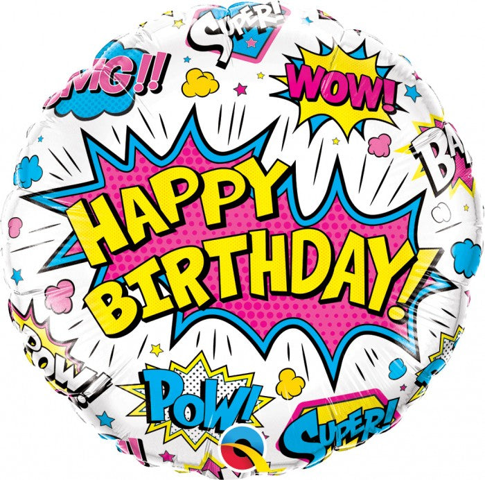 18 inch Superhero White Birthday Foil Balloon with Helium