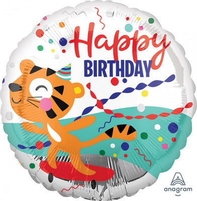 18 inch Jungle Happy Birthday Tiger Foil Balloon with Helium