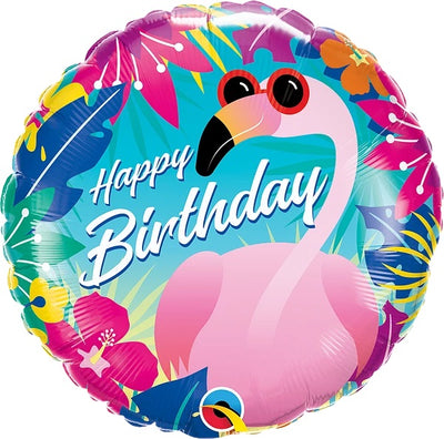 18 inch Pink Flamingo Sunglasses Birthday Foil Balloon with Helium