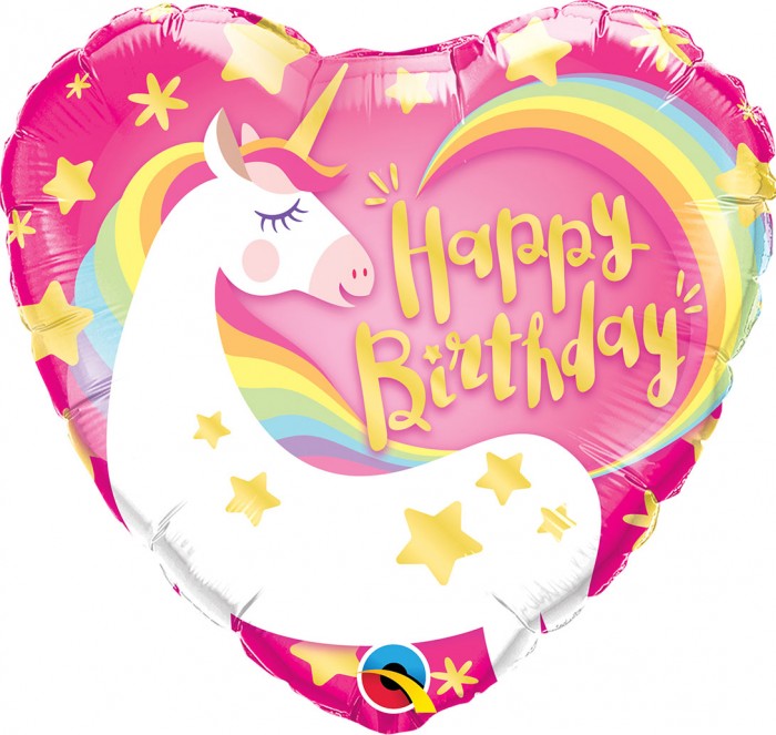 18 inch Birthday Unicorn Heart Foil Balloon with Helium