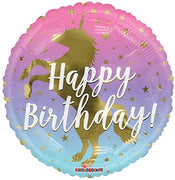 18 inch Birthday Gold Unicorn Foil Balloon with Helium