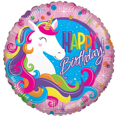 18 inch Unicorn Rainbow Birthday Foil Balloons with Helium