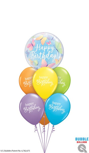 Birthday Beautiful Butterfly Bubble Balloon Bouquet with Helium Weight