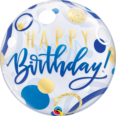 22 inch Happy Birthday Blue Gold Dots Bubble Balloons with Helium