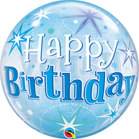 22 inch Happy Birthday Blue Sparkles Bubble Balloons with Helium