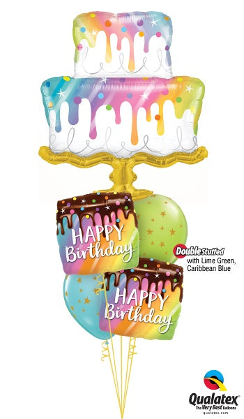 Birthday Drip Cake Stars Rainbow Drip Balloon Bouquet