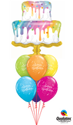 Birthday Cake Rainbow Drip Balloon Bouquet with Helium and Weight
