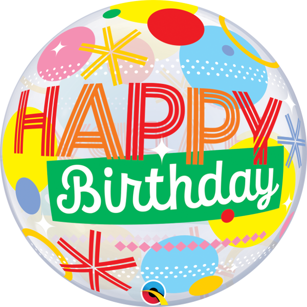 22 inch Happy Birthday Circles Dots Stripes Bubble Balloon with Helium