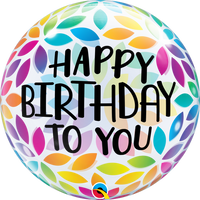 22 inch Happy Birthday Rainbow Petals Bubble Balloons with Helium