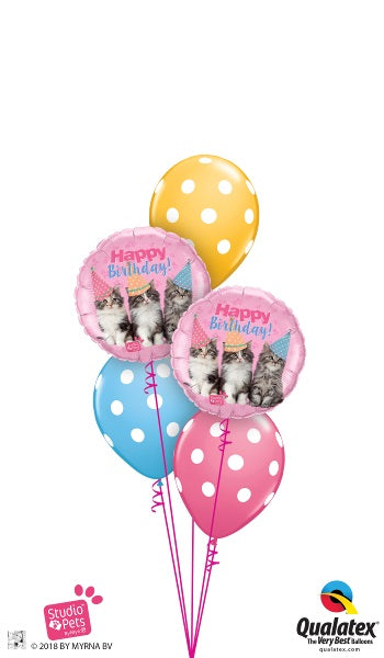 Birthday Studio Pets Kittens Balloon Bouquet with Helium and Weight