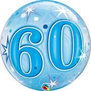 60th Birthday Milestone Age Blue Starburst Sparkle Bubble Balloon