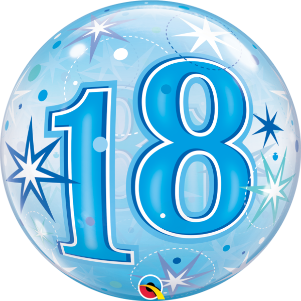 18th Birthday Milestone Age Blue Starburst Sparkle Bubbles Helium Balloon