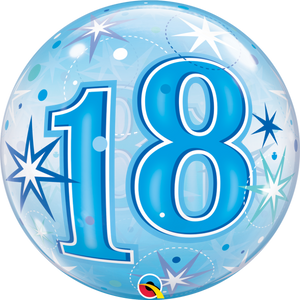 18th Birthday Milestone Age Blue Starburst Sparkle Bubbles Helium Balloon