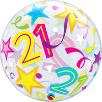 21st Birthday Brilliant Stars Bubble Balloon with Helium