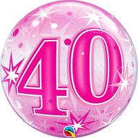 40th Birthday Milestone Age Pink Starburst Sparkle Bubbles Balloons with Helium