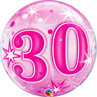30th Birthday Age Pink Starburst Sparkle Bubble Balloon with Helium
