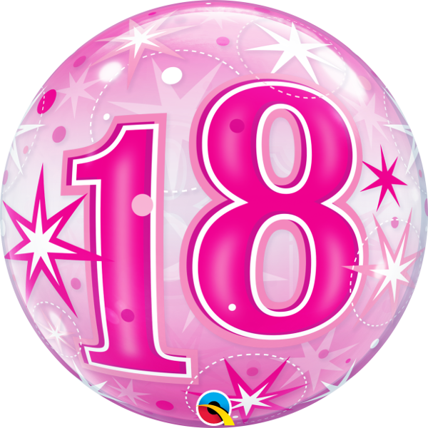 18th Birthday Milestone Age Pink Starburst Sparkle Bubbles Helium Balloon