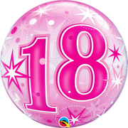 18th Birthday Milestone Age Pink Starburst Sparkle Bubbles Helium Balloon