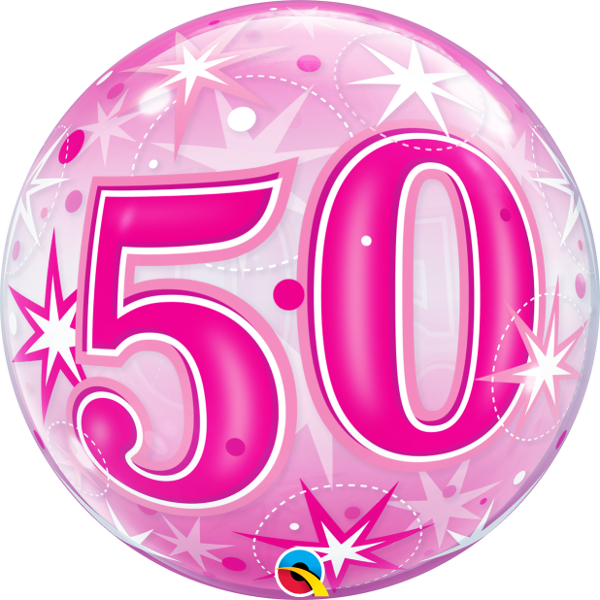 50th Birthday Pink Starburst Balloons with Helium