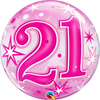 21st Birthday Pink Starburst Sparkle Bubble Balloon with Helium