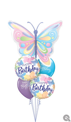Birthday Pastel Beautiful Butterflies Balloon Bouquet with Helium Weight