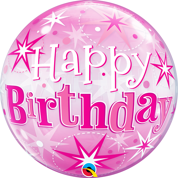 22 inch Happy Birthday Pink Starburst Sparkle Bubble Balloons with Helium