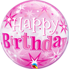 22 inch Happy Birthday Pink Sparkles Bubbles Balloons with Helium