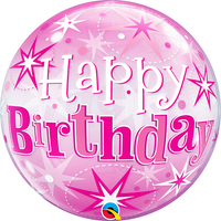 22 inch Happy Birthday Pink Sparkles Bubbles Balloons with Helium