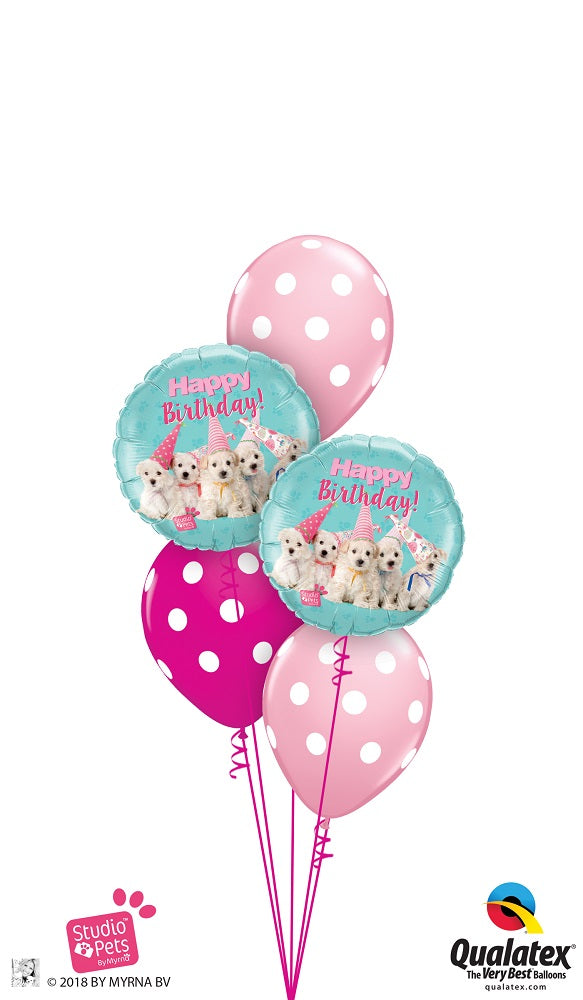 Happy Birthday Studio Pets Puppies Balloons Bouquet