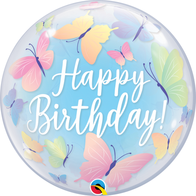 22 inch Soft Butterfly Happy Birthday Bubble Balloons with Helium