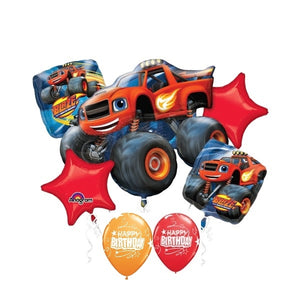 Blaze Monster Truck Birthday Balloon Bouquet with Helium and Weight