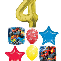 Blaze Monster Truck Pick An Age Gold Number Birthday Balloon Bouquet